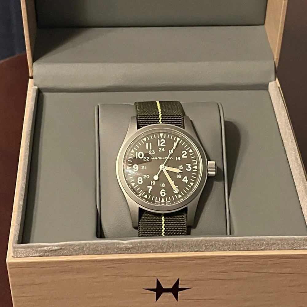 Hamilton khaki field mechanical brown face watch